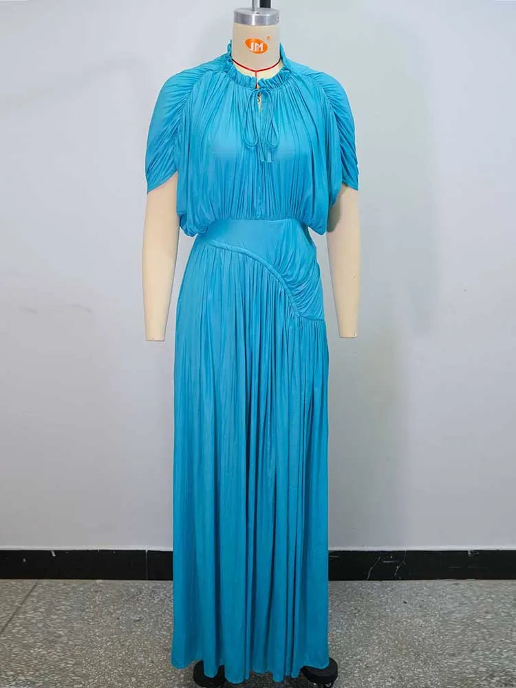 High Waist Draped Chic Sky Blue Dress