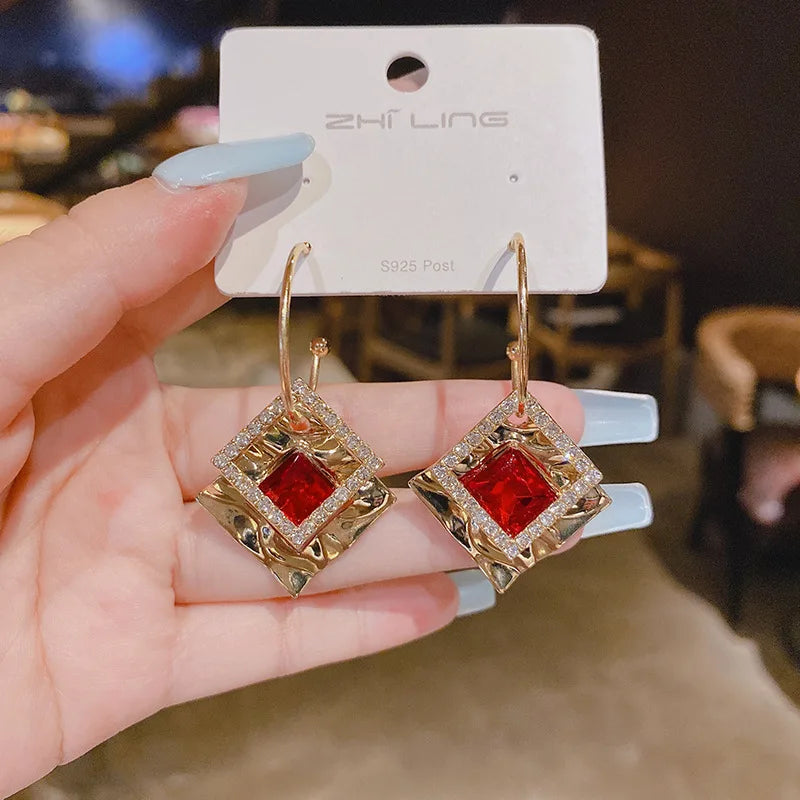Trendy  Long Blue Crystal GeometryDangle Drop Earrings