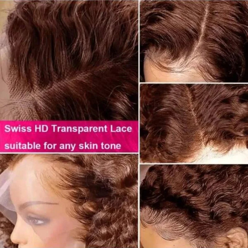 Chocolate Brown Deep Wave 13x4 HD Lace Frontal Human Hair Wig