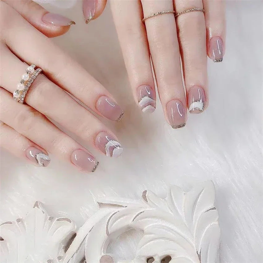 24P/set Medium Length French False Nails