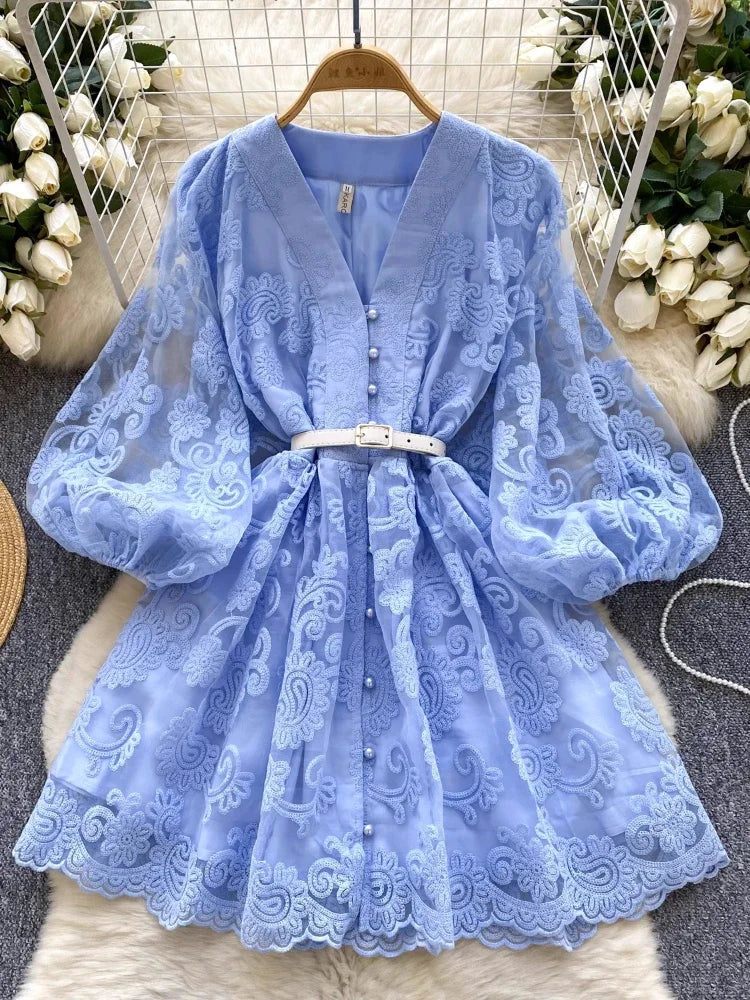 Elegant Vintage Embroidery Sashes Short Party Dress