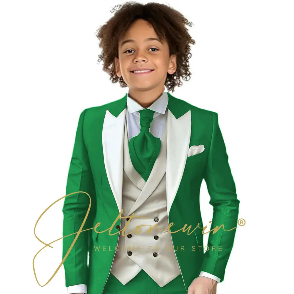 Kids Formal Wedding Suit – Jacket, Pants & Ivory Vest Tuxedo Set