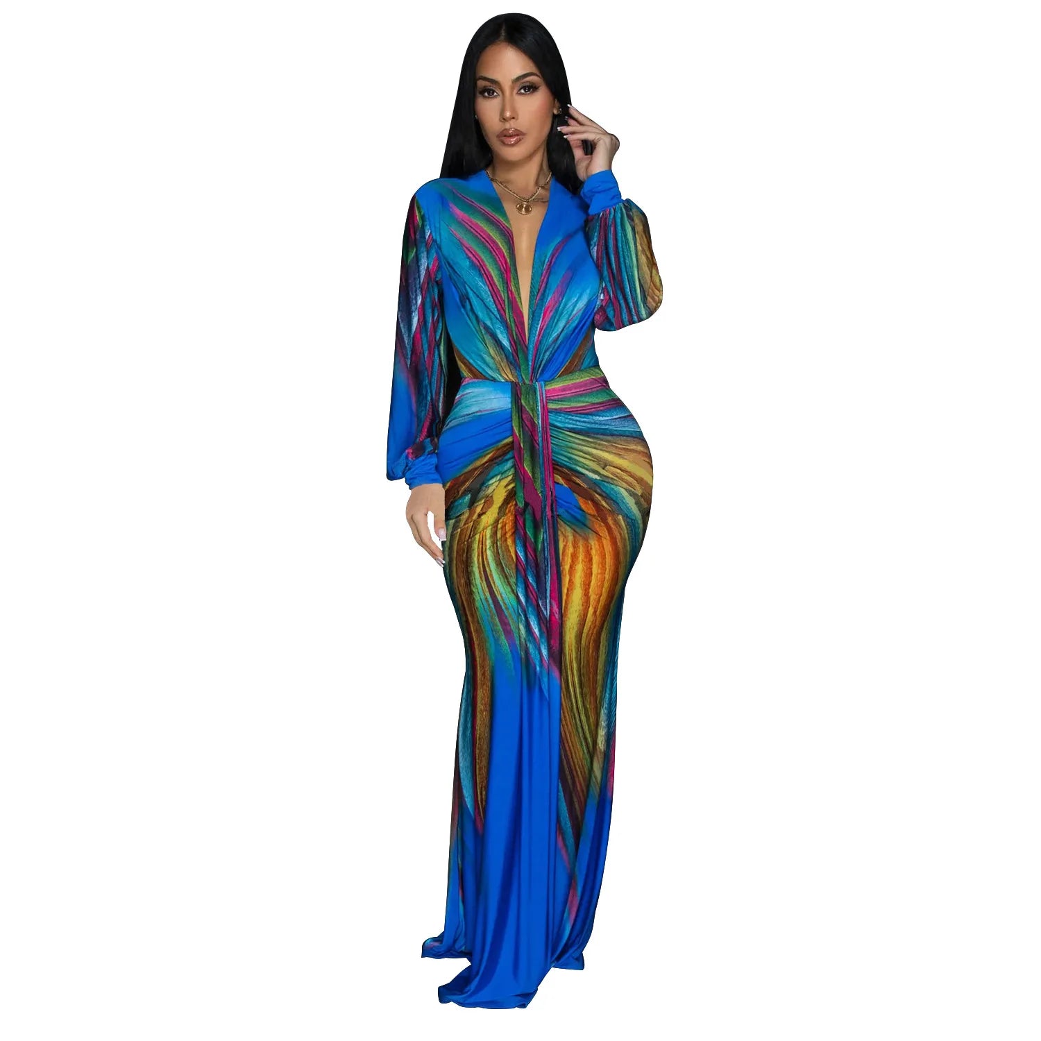 Summer Holiday Full Sleeve V-Neck Long Maxi Dress