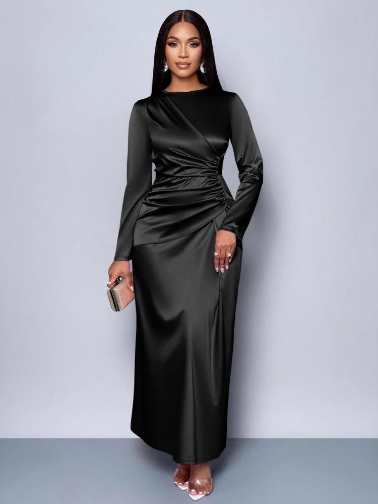 New 2026 Model Solid Color High End Satin Dress