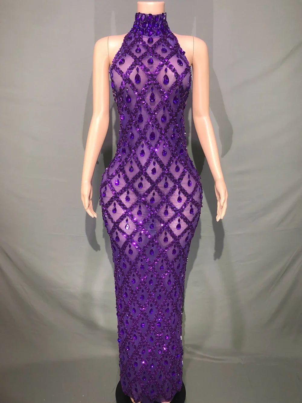 Sparkly Rhinestones Sleeveless Long Dress