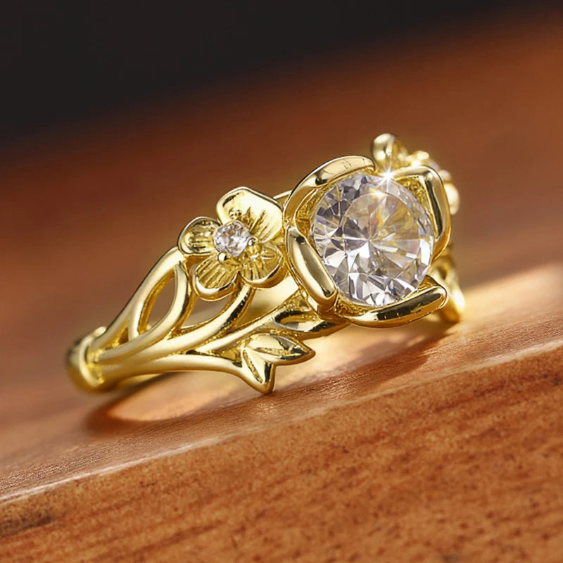 Gorgeous Flower Ring Delicate Bright Engagement Jewelry for Women