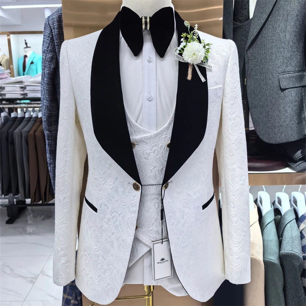 Fashion Paisley Men's 3 Pieces Formal Suit Set Blazer Vest Pants