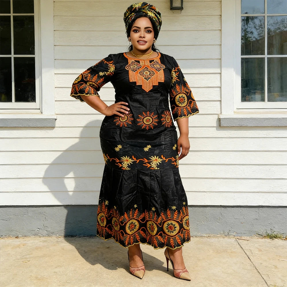 African Dresses for Women - Dashiki Ankara Traditional Embroidery Gown