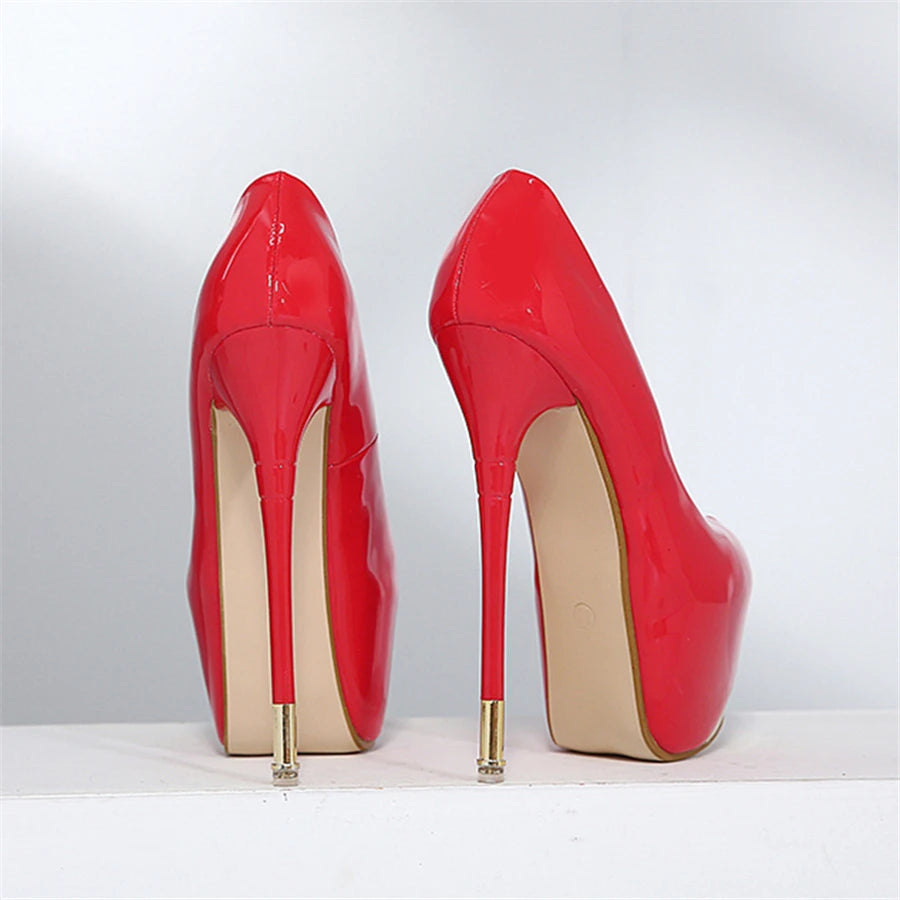 Super High Heels 16cm Platform Sexy Patent Leather Round Toe Shoes