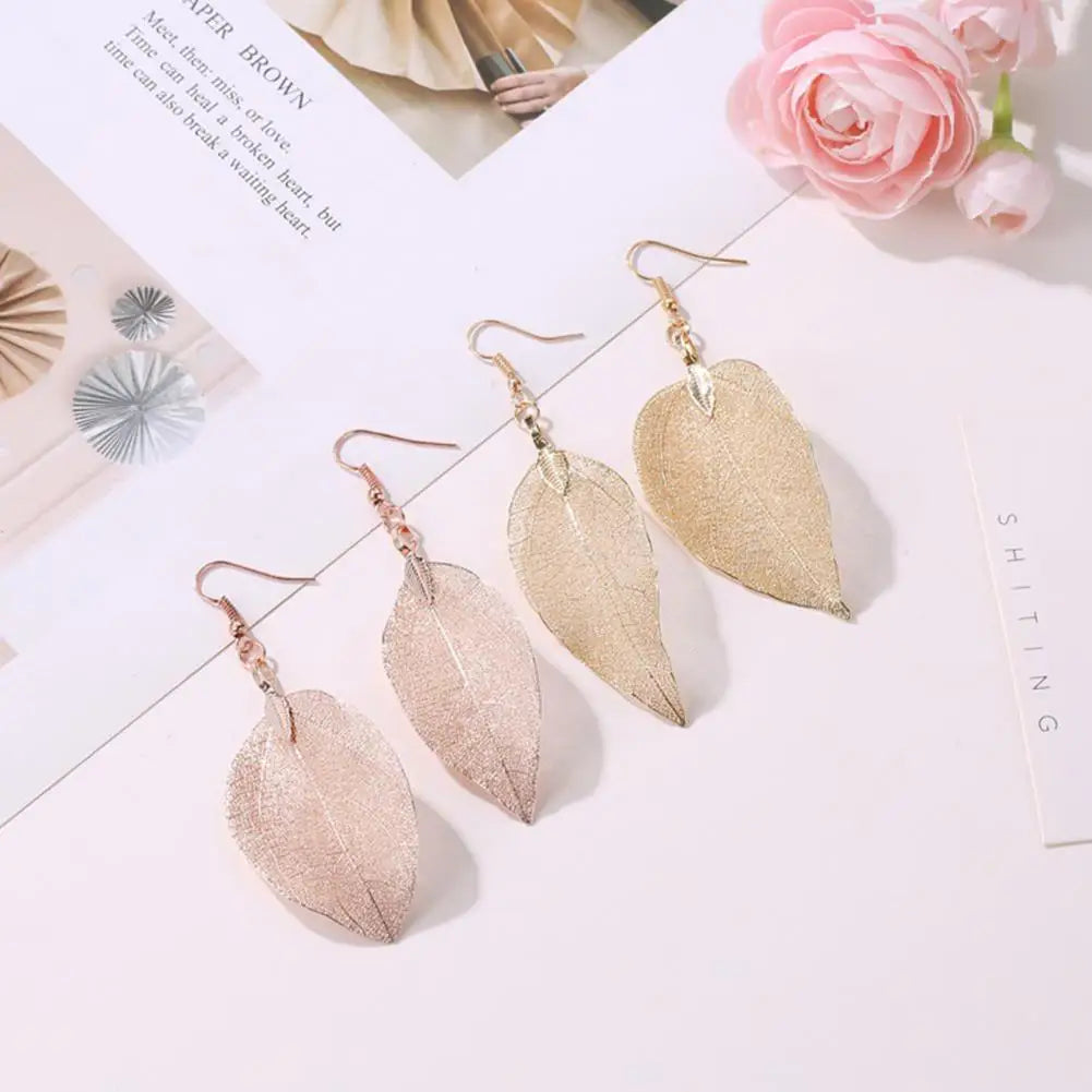 Stainless Tree Leaf Shape Hollow Out Elegant Dangle Earrings