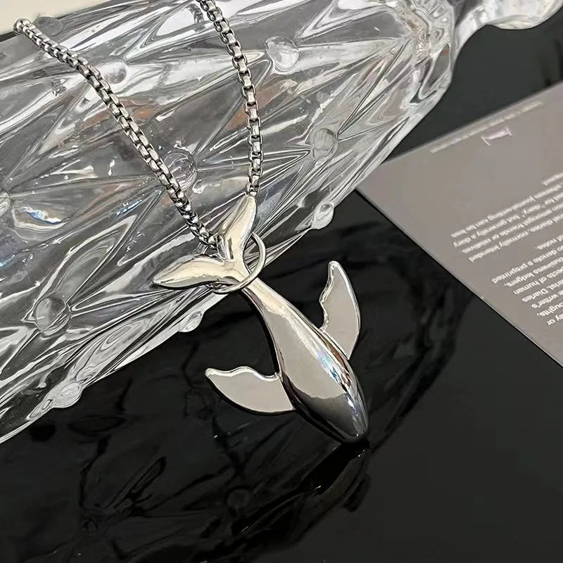 Vintage Whale Pendant Necklace & Great White Shark Ring Set
