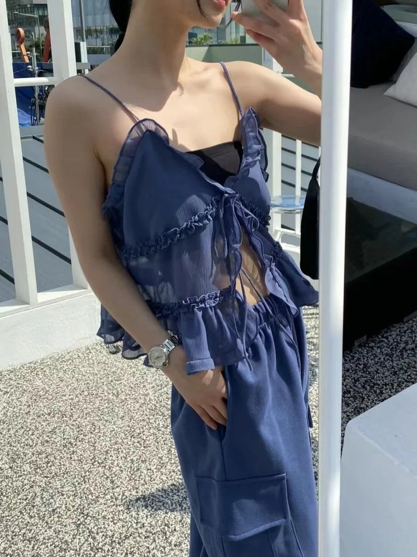 Summer Sleeveless Chiffon Tie Detail Cami Tops