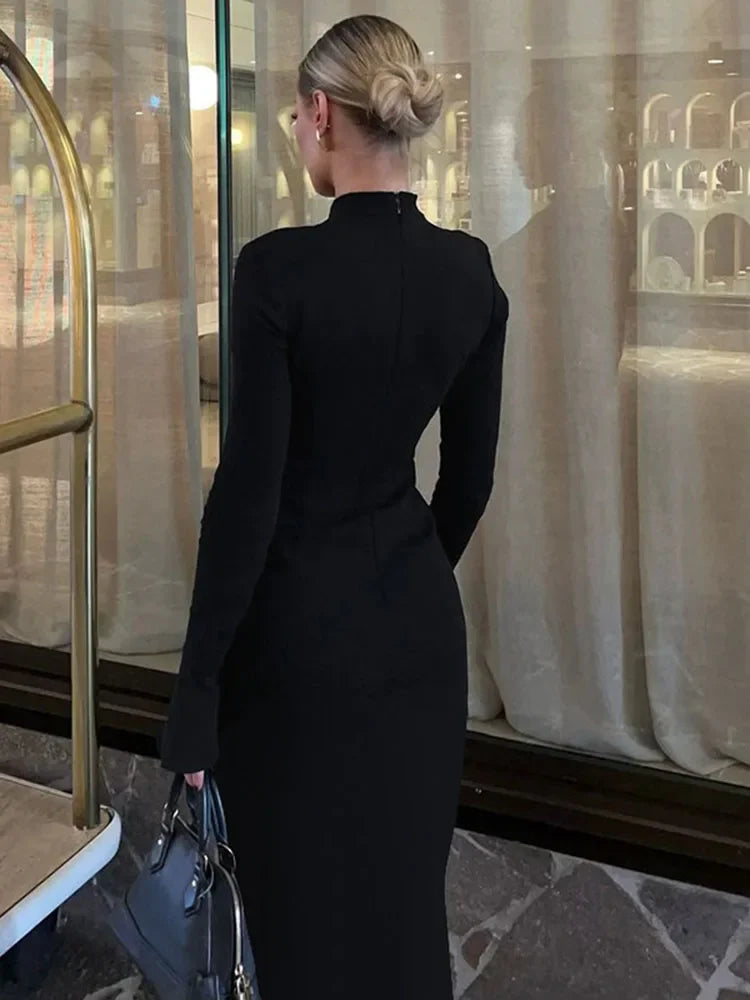 Half Turtleneck Long Sleeves Maxi Dress