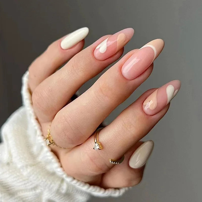 24Pcs/Box Almond Round False Nails Detachable Stiletto Fake Nails