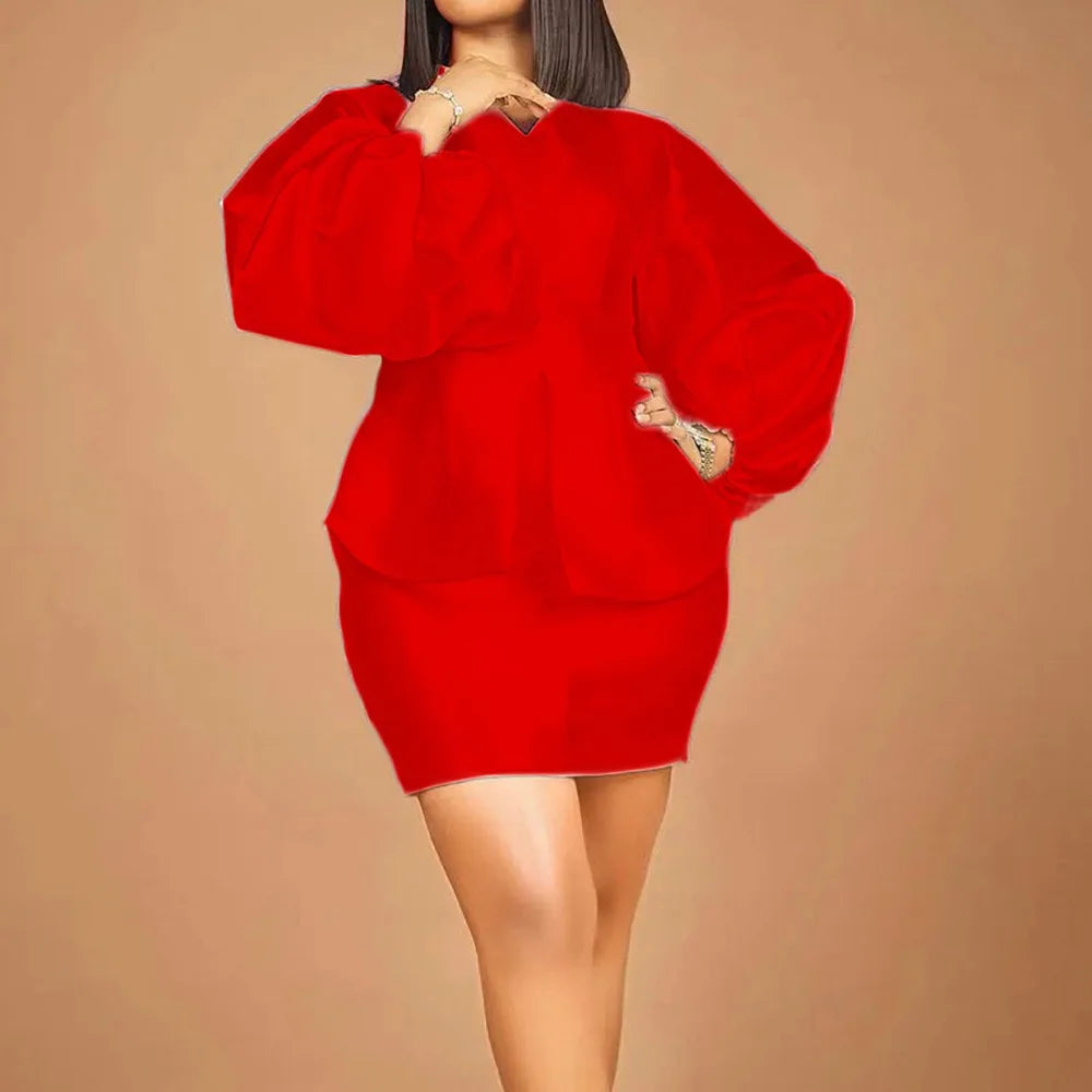 Solid Satin Blouse & Skirt Knee Length