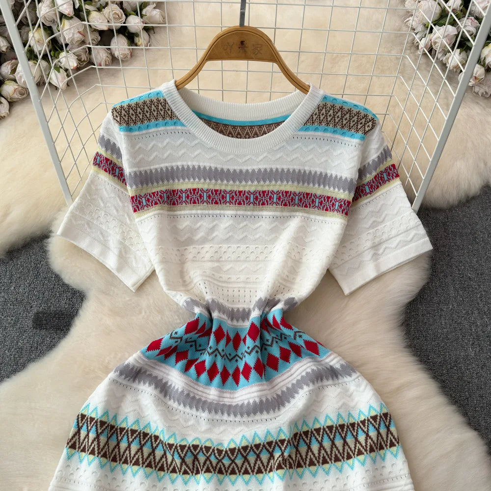 Striped Streetwear Knit Elegant Dress