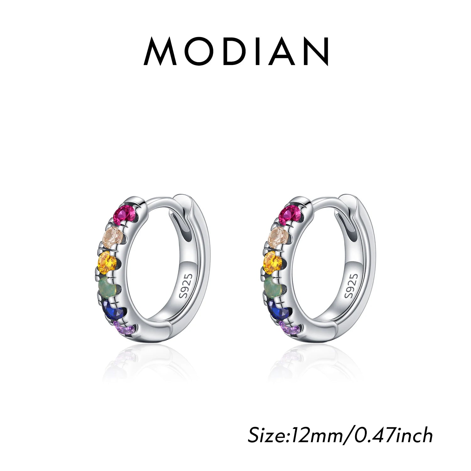 3 Sizes Colorful Ear Buckle 925 Sterling Silver Trendy Stackable Round Zirconia Hoop Earrings