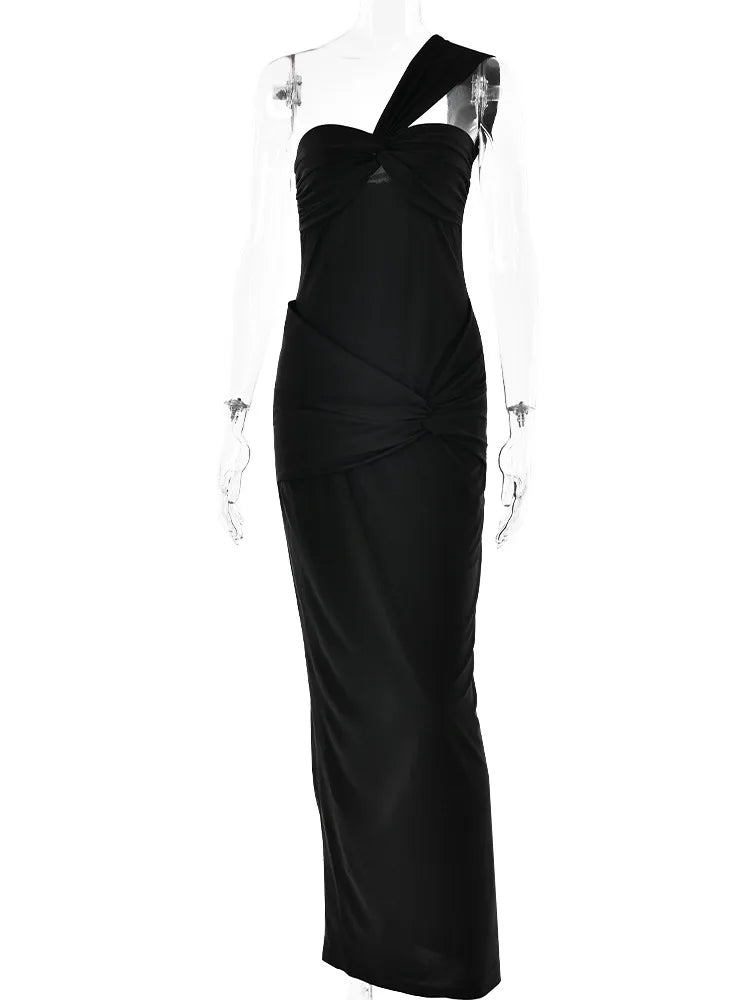 Elegant Sleeveless Single Shoulder Strap Zipper Evening Dress