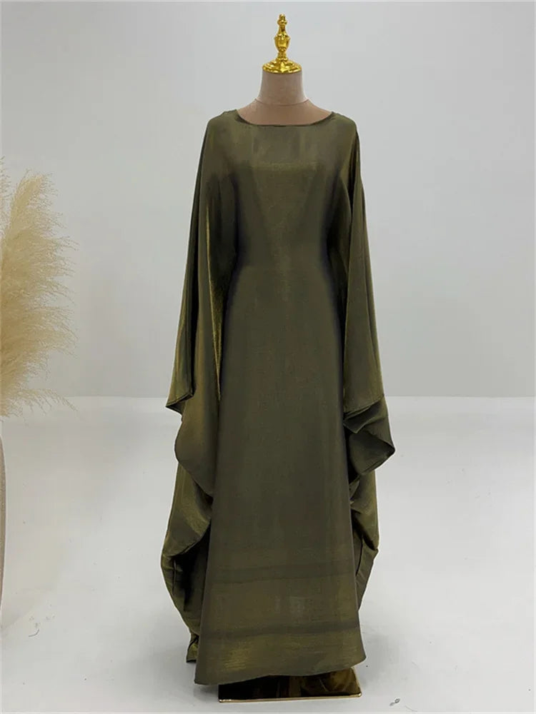 Autumn Loose Butterfly Batwing Long Sleeve Shiny Maxi Dress