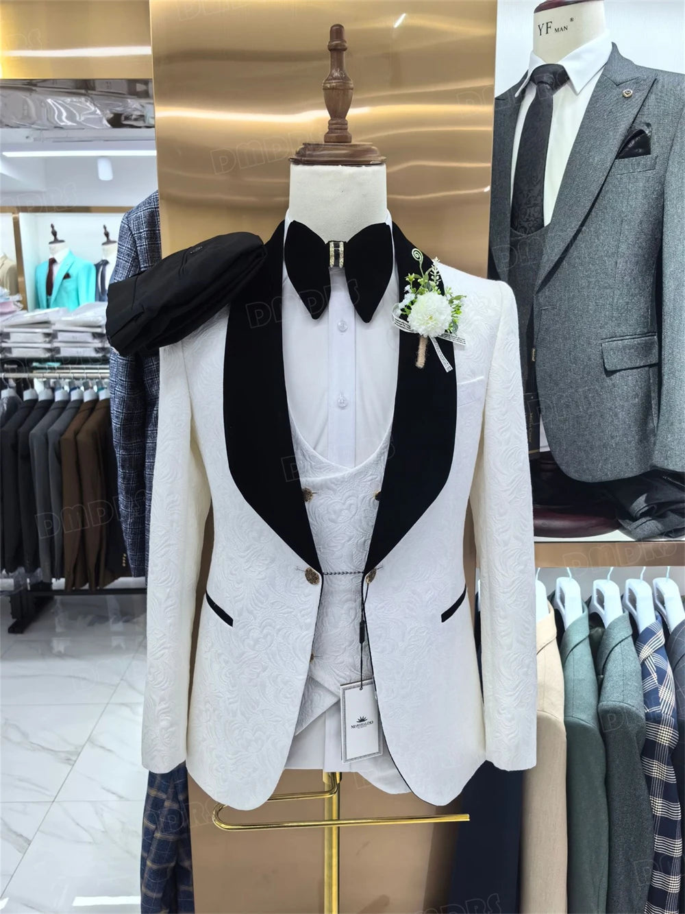 Fashion Paisley Men's 3 Pieces Formal Suit Set Blazer Vest Pants