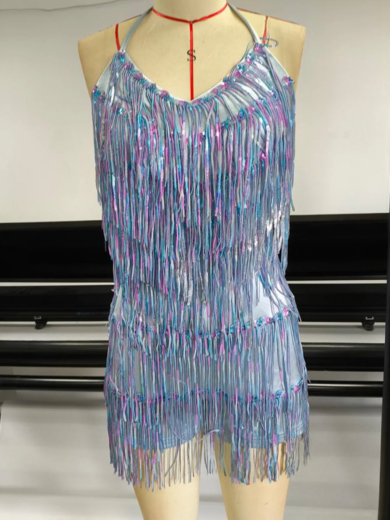 Sexy Backless Tassel Sequin Romper