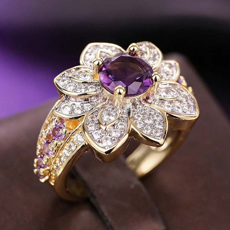 Luxury Two-Tone Purple Flower Ring