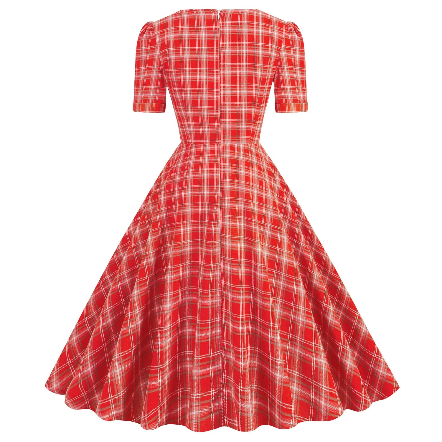 England Style Casual Vintage Short Sleeve Square Neck Bow 50s Pinup Swing Dress