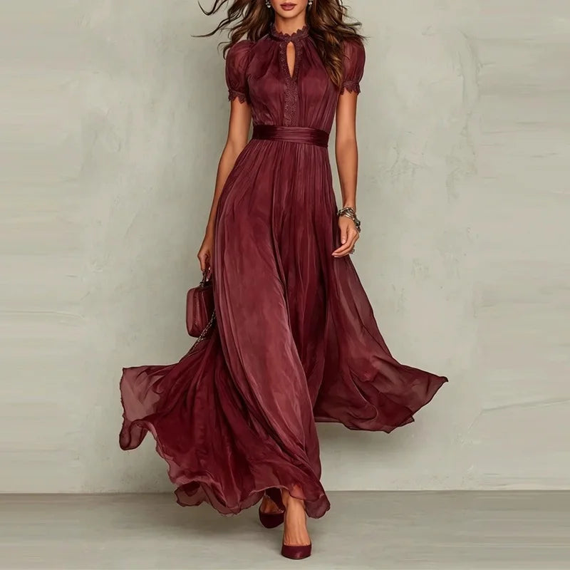 Spring Vintage Lace A‑Line Maxi Dress