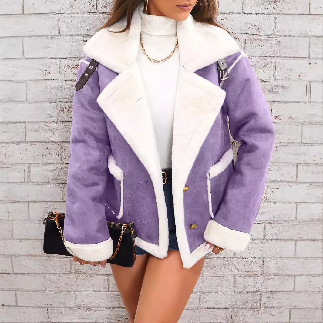 Turn Down Collar Shearling Jacket Casual Short Coat