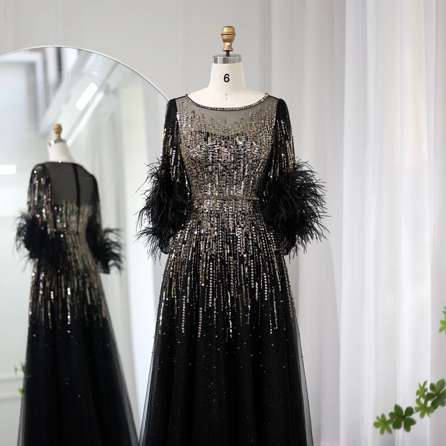 Luxury Feathers Dubai Evening Dress