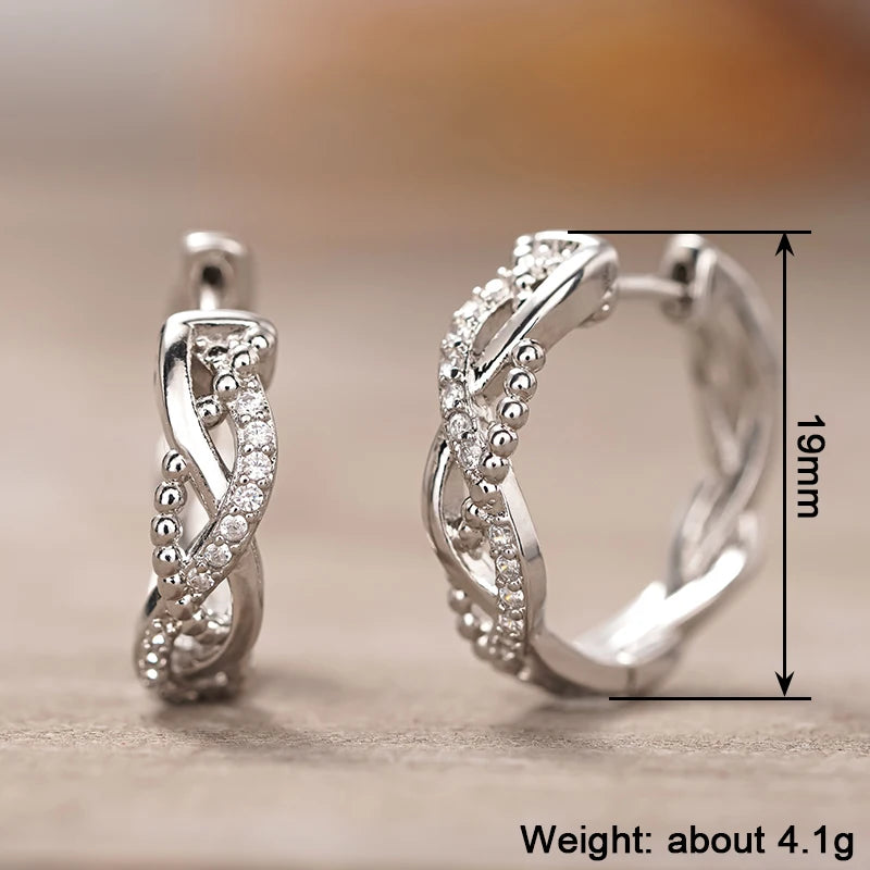 Silver Color Twist Design Hoop Earrings with Dazzling CZ