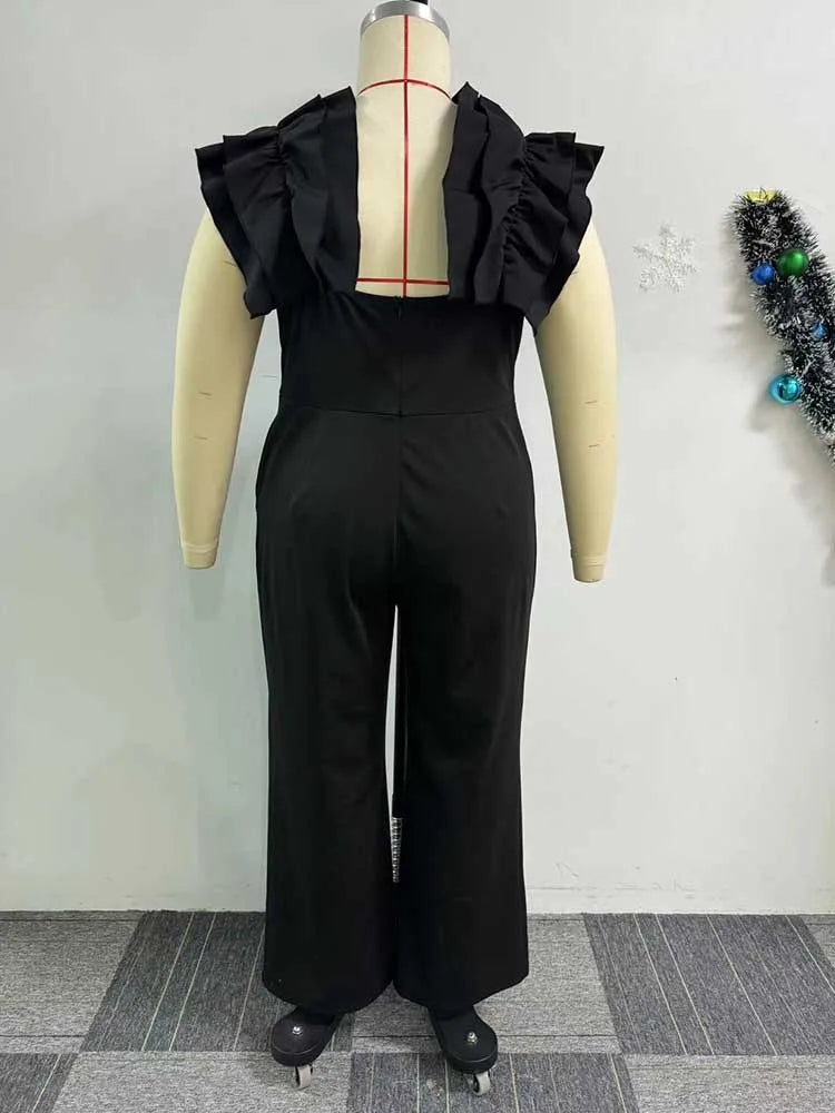 Solid Backless Streetwear Zipper Plus Size Summer Jumpsuit
