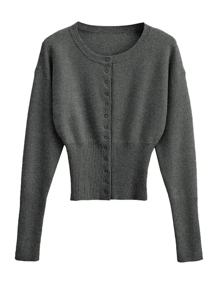 Autumn Fashion Ribbed Patchwork Slim Casual Cropped Knit Cardigan