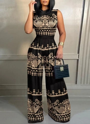 2025 Spring Round Neck Sleeveless Mock Neck Jumpsuit