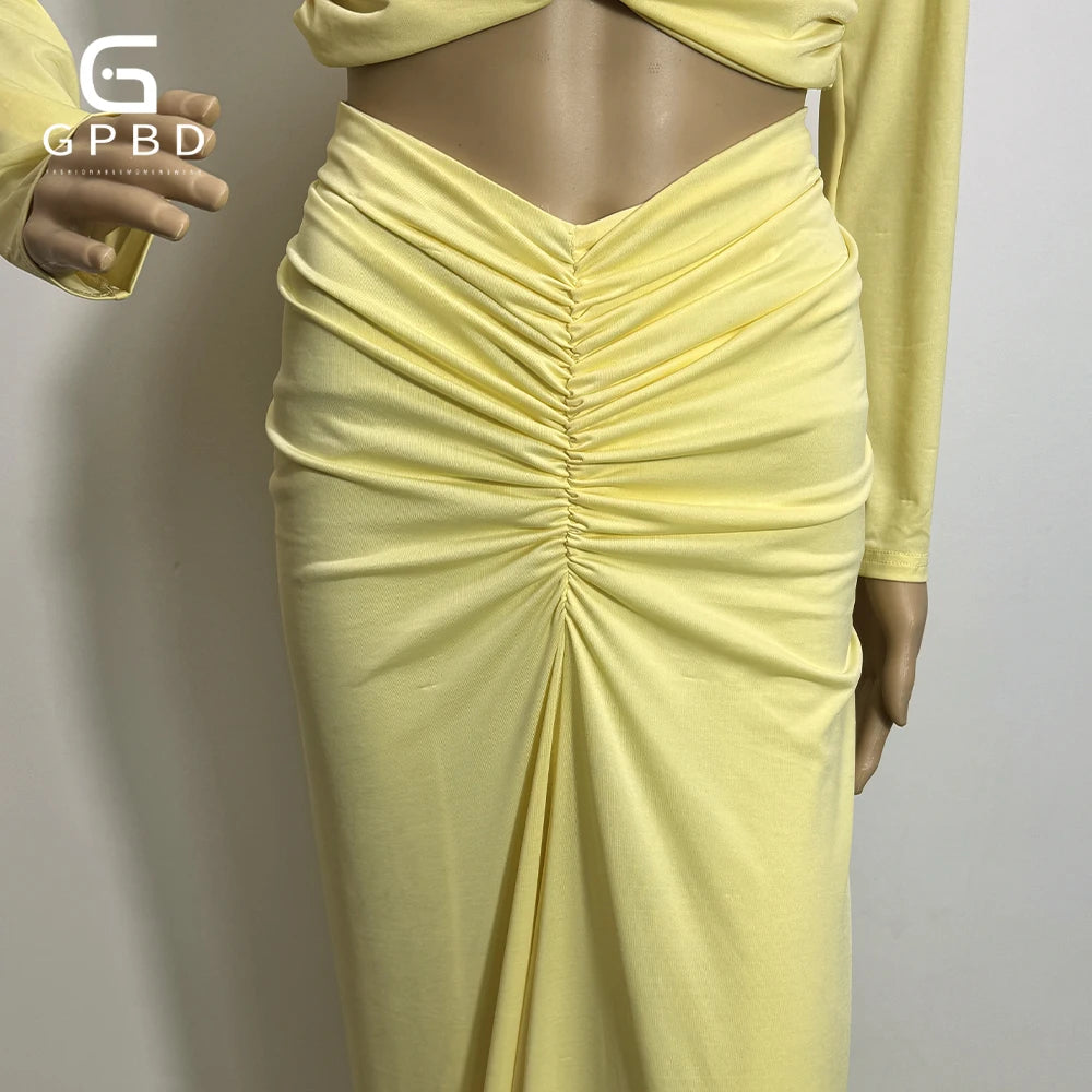 Sexy Long Sleeve Twisted hollow out midriff-baring Slim Two Piece Dress