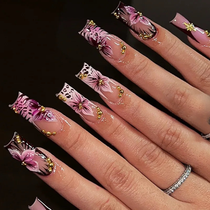 24Pcs Long Square Press on Nails