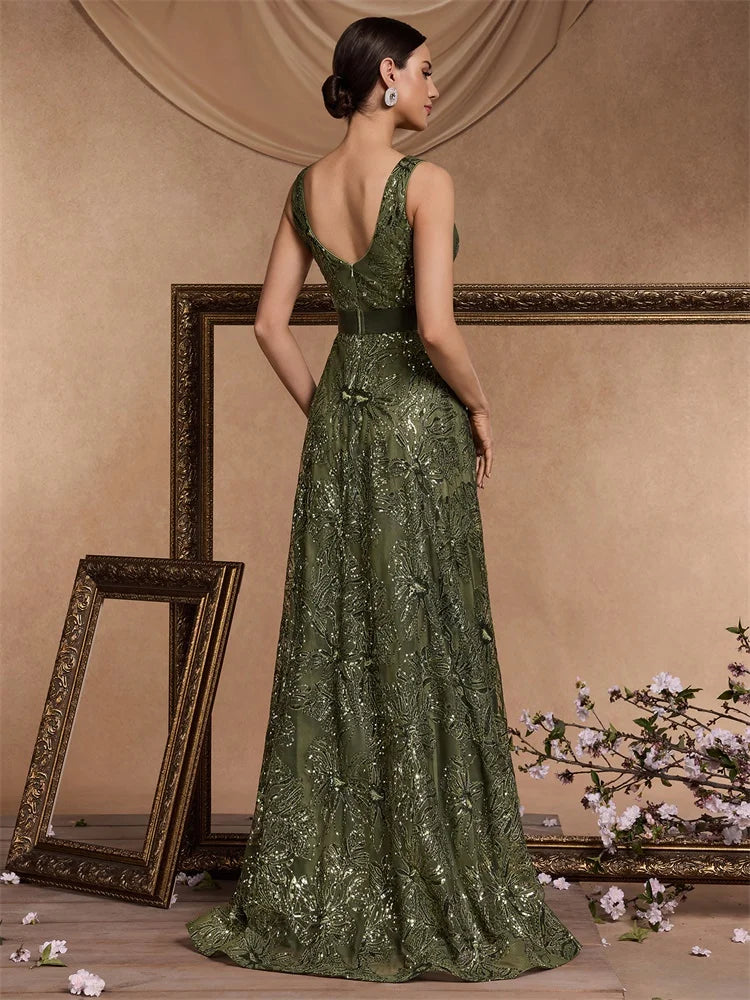 Luxury Sexy Deep V-Neck Sequins B Elegant V-back Wedding Party Long Prom Cocktail Dress