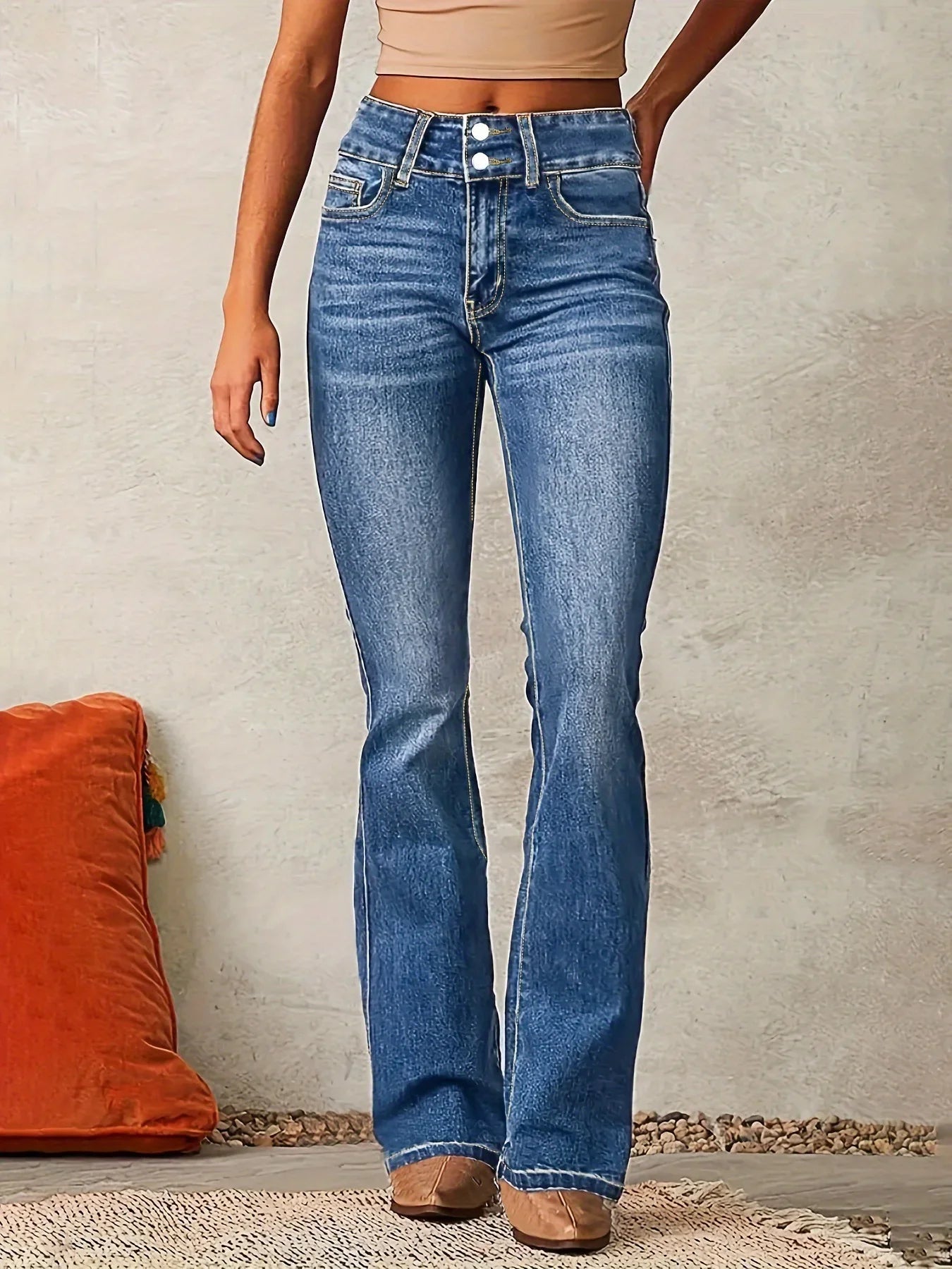 Elegant Vintage Button Pocket Straight Jeans