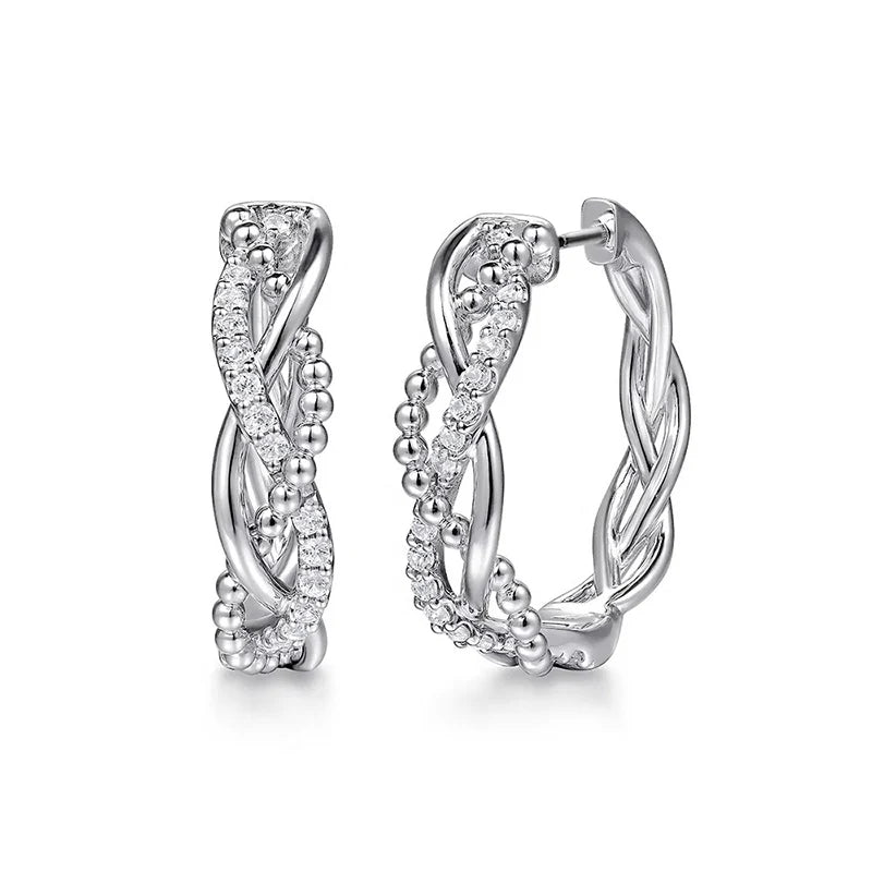 Silver Color Twist Design Hoop Earrings with Dazzling CZ