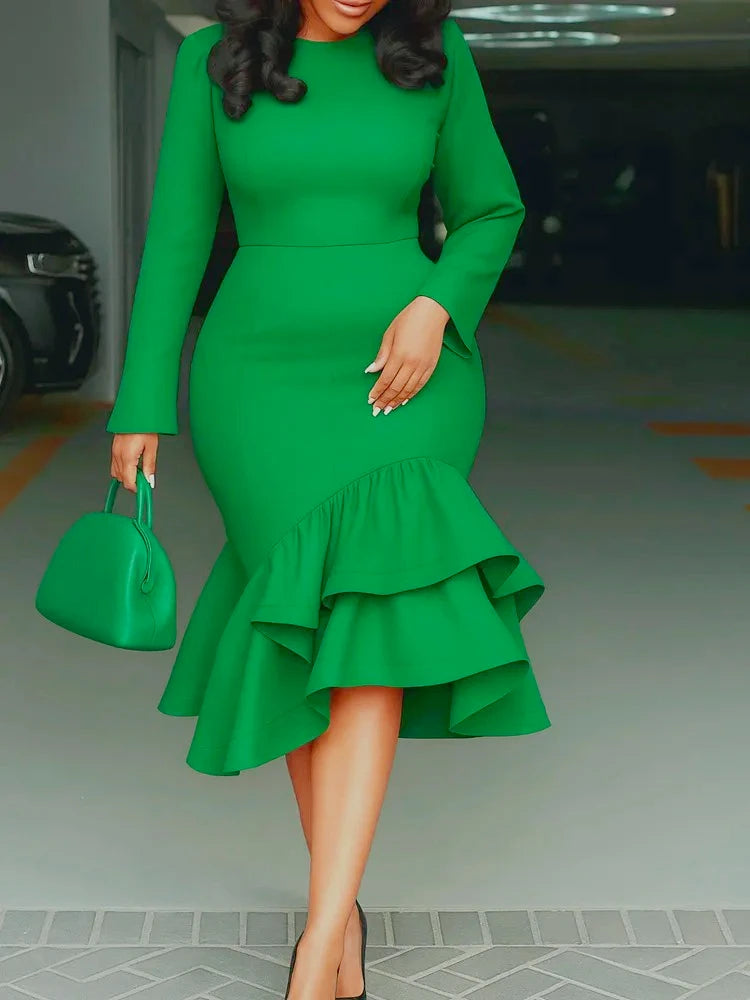 Long Sleeves Mermaid Ruffles Autumn Dress