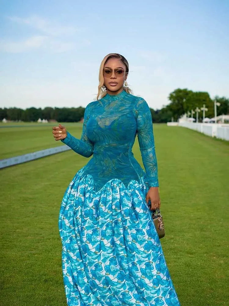 Spring & Summer Elegant Abstract Print Maxi Dress