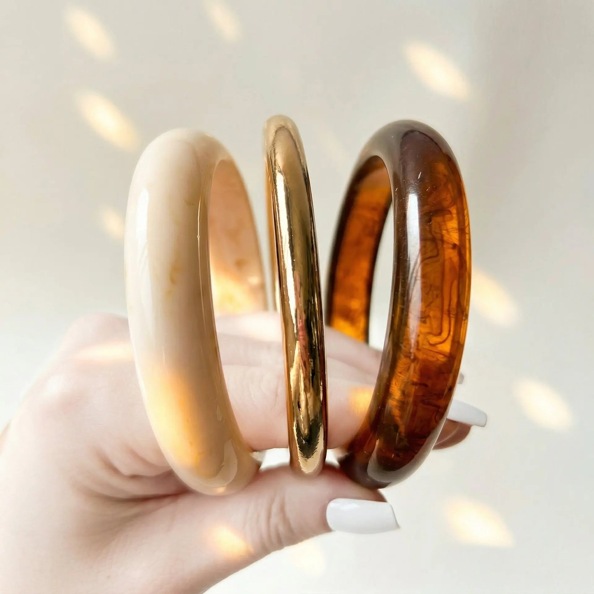 3Pcs/Set Marbling Geometric Round Resin Acrylic Cuff Bangle