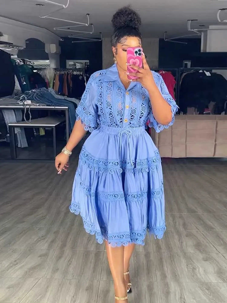 Summer Color Elegant Shirt Skirt Set