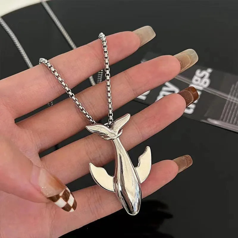 Vintage Whale Pendant Necklace & Great White Shark Ring Set