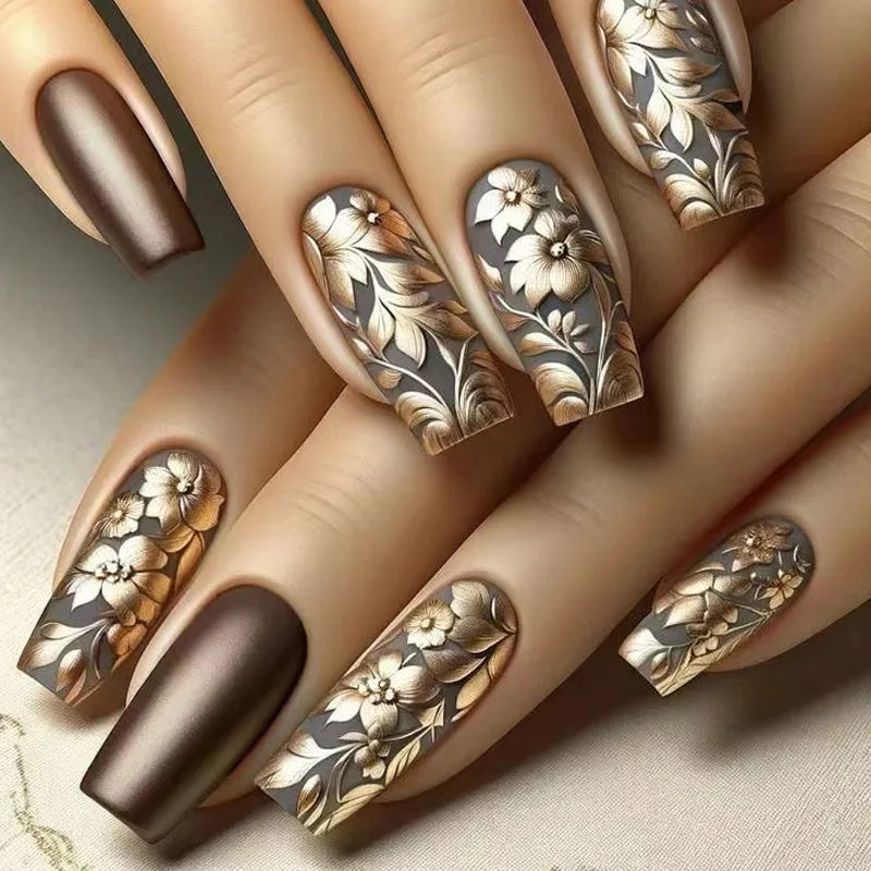 24pcs Press on Nails Flower Design