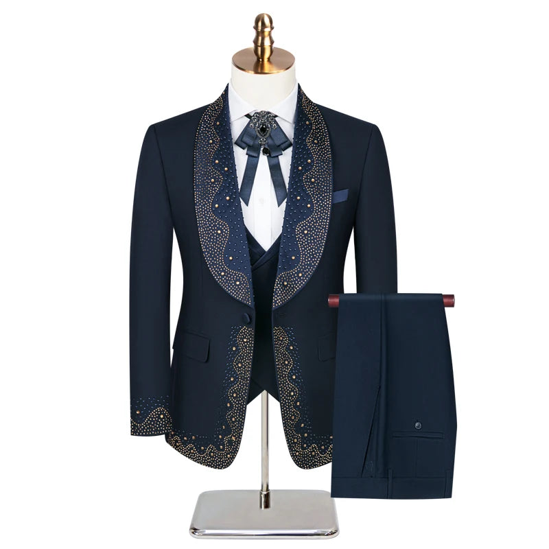 High-grade Light Luxury Mens Suits Set 3 Piece Blazer with Pants Vest, S-3XL