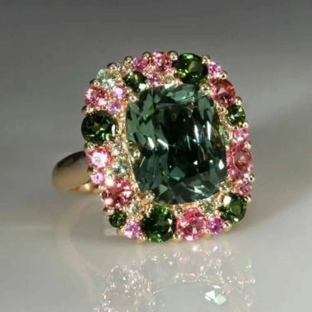 Exquisite Emerald Secret Garden Ring – Ultra-Gleaming Square Crystal for Weddings & Special Moments