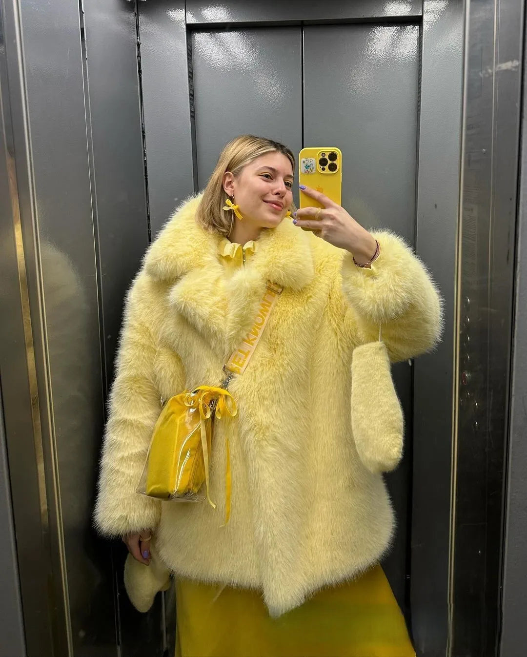 Winter Imitation Fox Fur Mid-length Coat