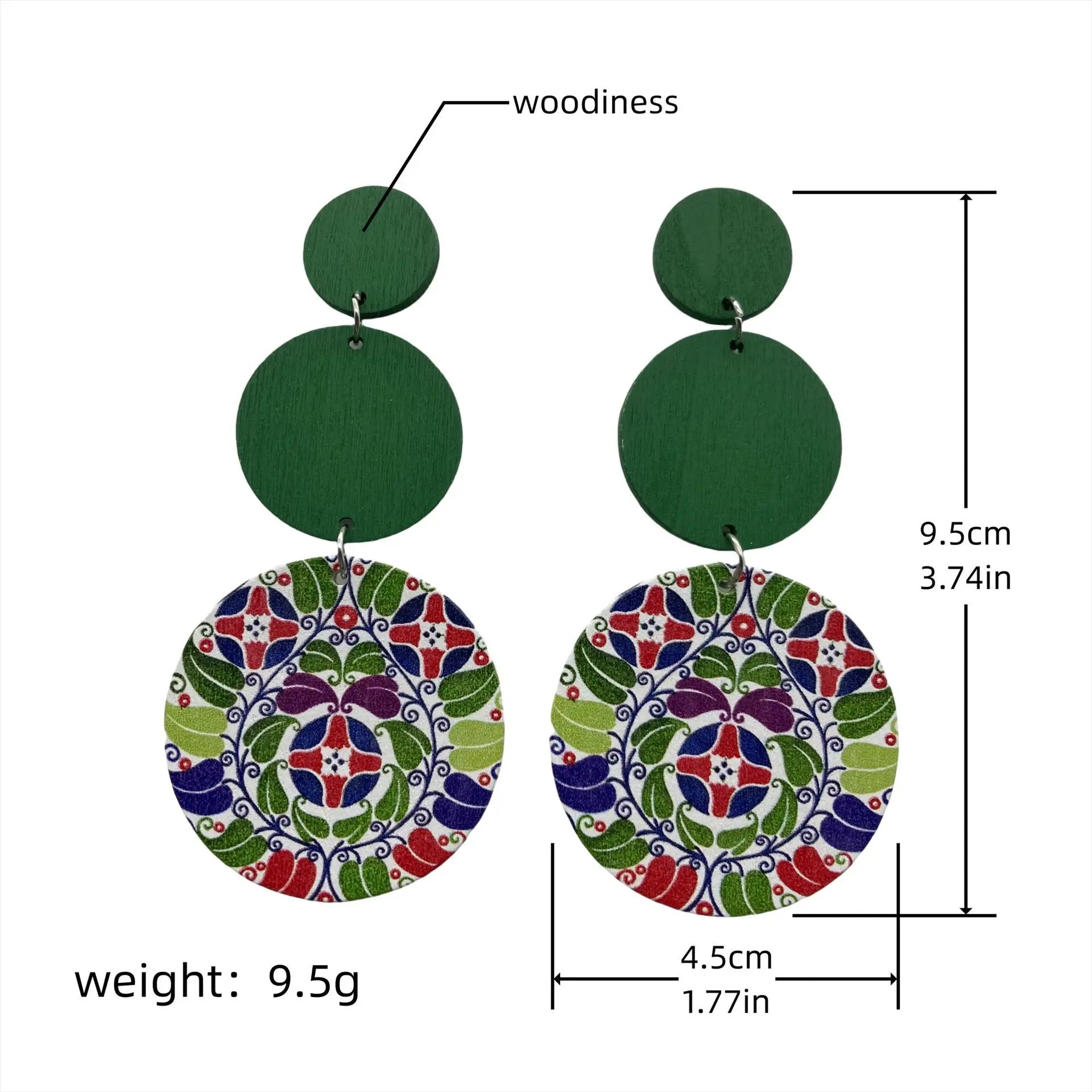 New Ethnic Retro Circular Printed Wooden Earrings – Long Bohemian Colorful Statement Jewelry