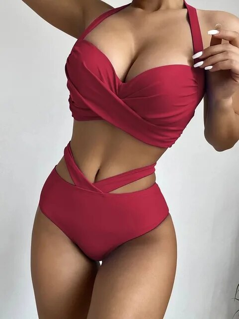 Sexy High Waist Split Bikini Set